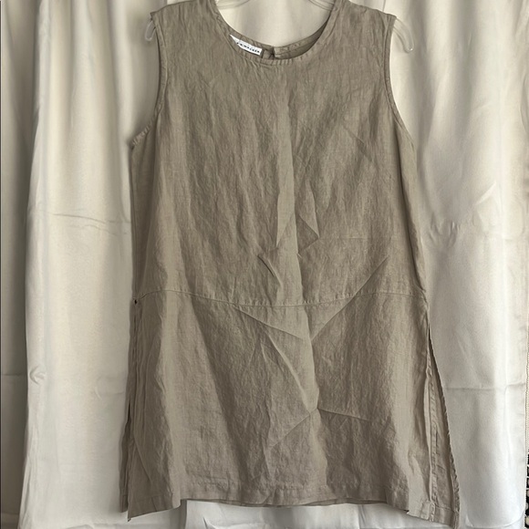 bryn Walker Pira Light tan Beige Linen Sleeveless Oversize Split Side Tank Small - Picture 2 of 7